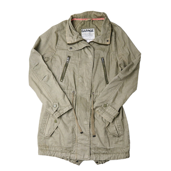 Garage Women’s Jacket Small Olive Green Utility Military Style Full Zip Pockets - Picture 1 of 12